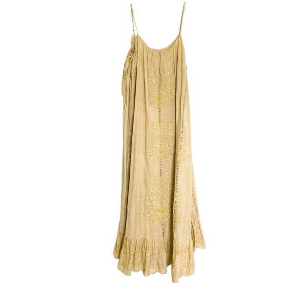 Zara Washed Green Embroidered Bohemian Maxi Dress Size XS - Picture 1 of 7